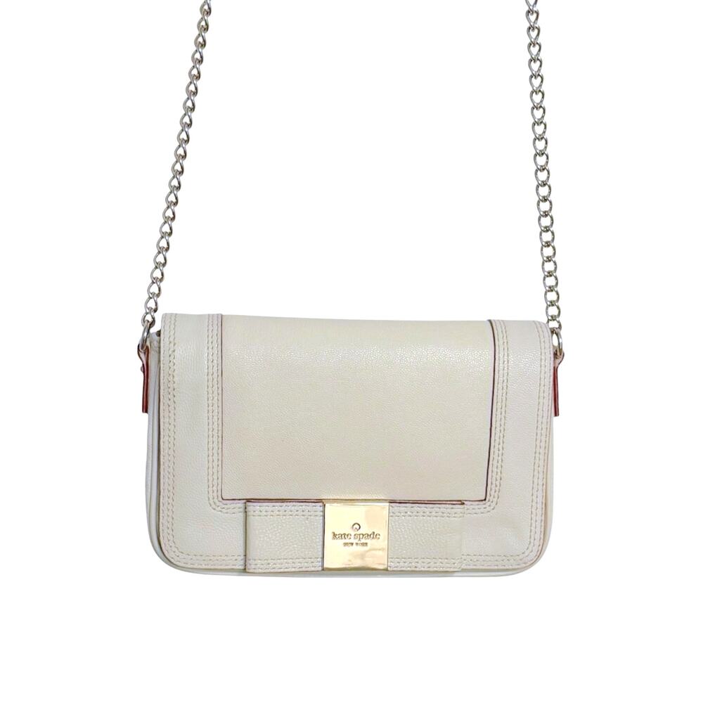 Kate Spade New York Primrose Hill Little Kaelin Leather Crossbody Bag Cream Bow - Picture 2 of 11